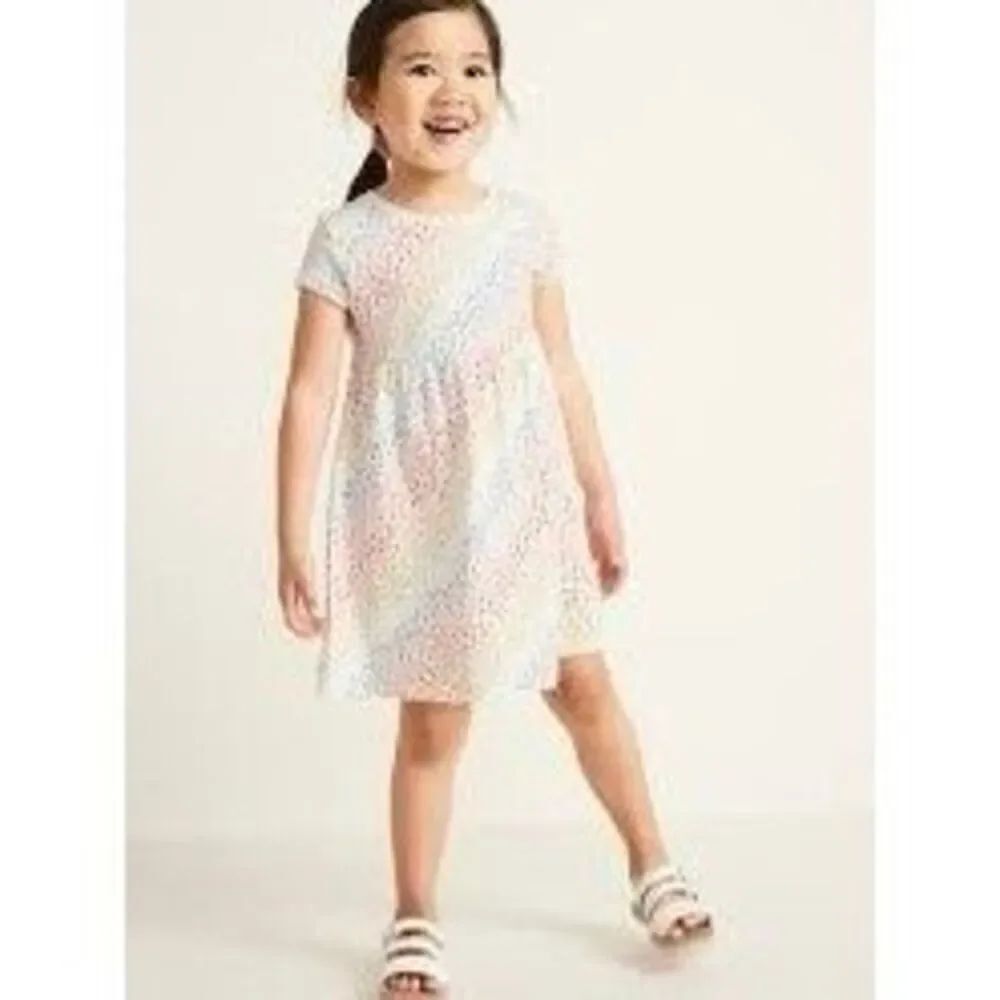 OLD NAVY Toddler Girls 18-24 Months Valentine Rainbow Heart Print Knit Dress BUY